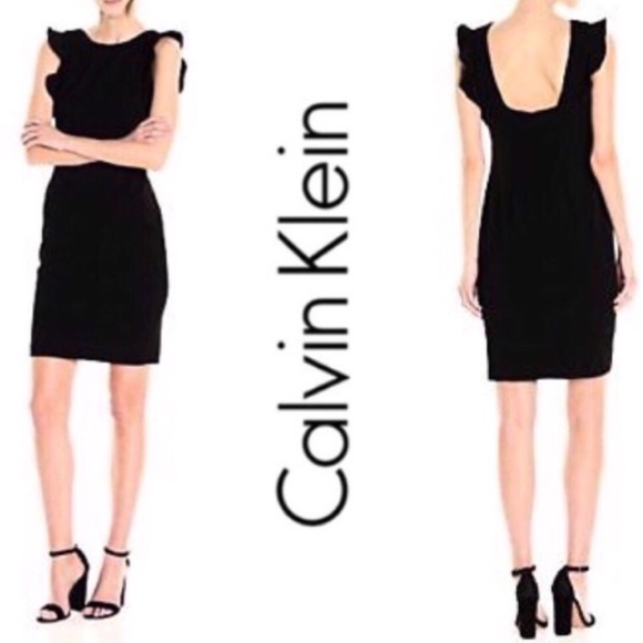 Calvin Klein Dresses & Skirts - Calvin Klein Black Ruffled U-Back Sheath Dress
